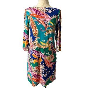 Ralph Lauren Dress 4 Small Paisley 3/4 Long Sleeve Stretch Washable Summer NEW